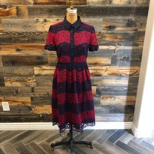 NWT Women's Draper James Collection Lace Shirt Dress, Size 2, Red & Navy